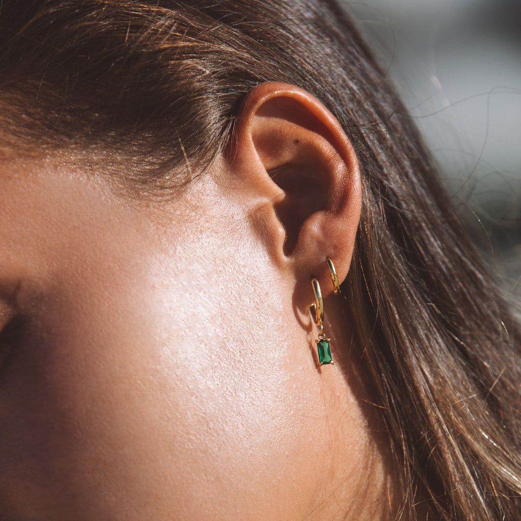 18K Gold Plated Green Zircon Hoop Earrings Ocean