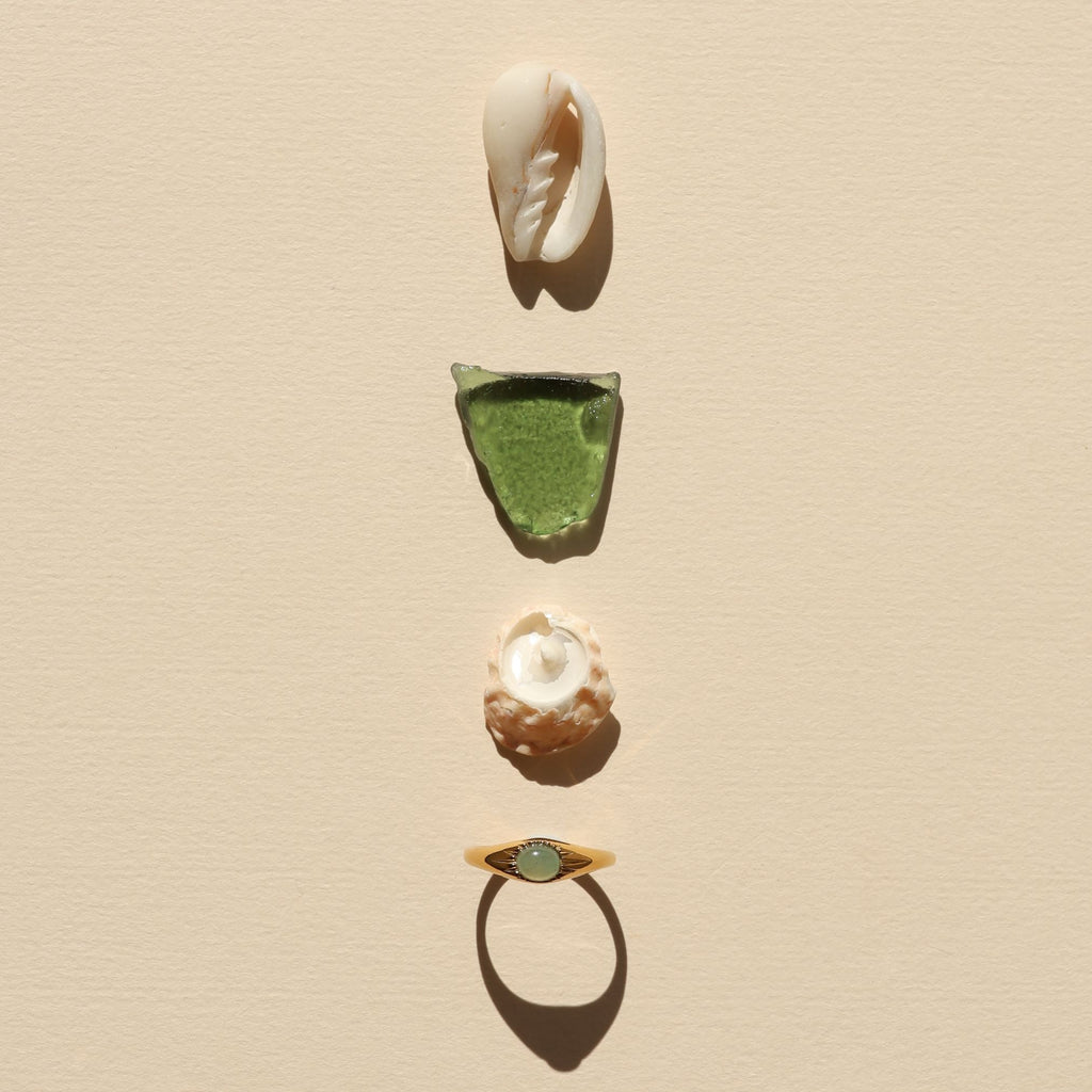 18K Gold Plated Oasis Jade Stone Ring Waterproof