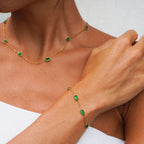 18K Gold Plated Green Stone Pendant Choker Necklace