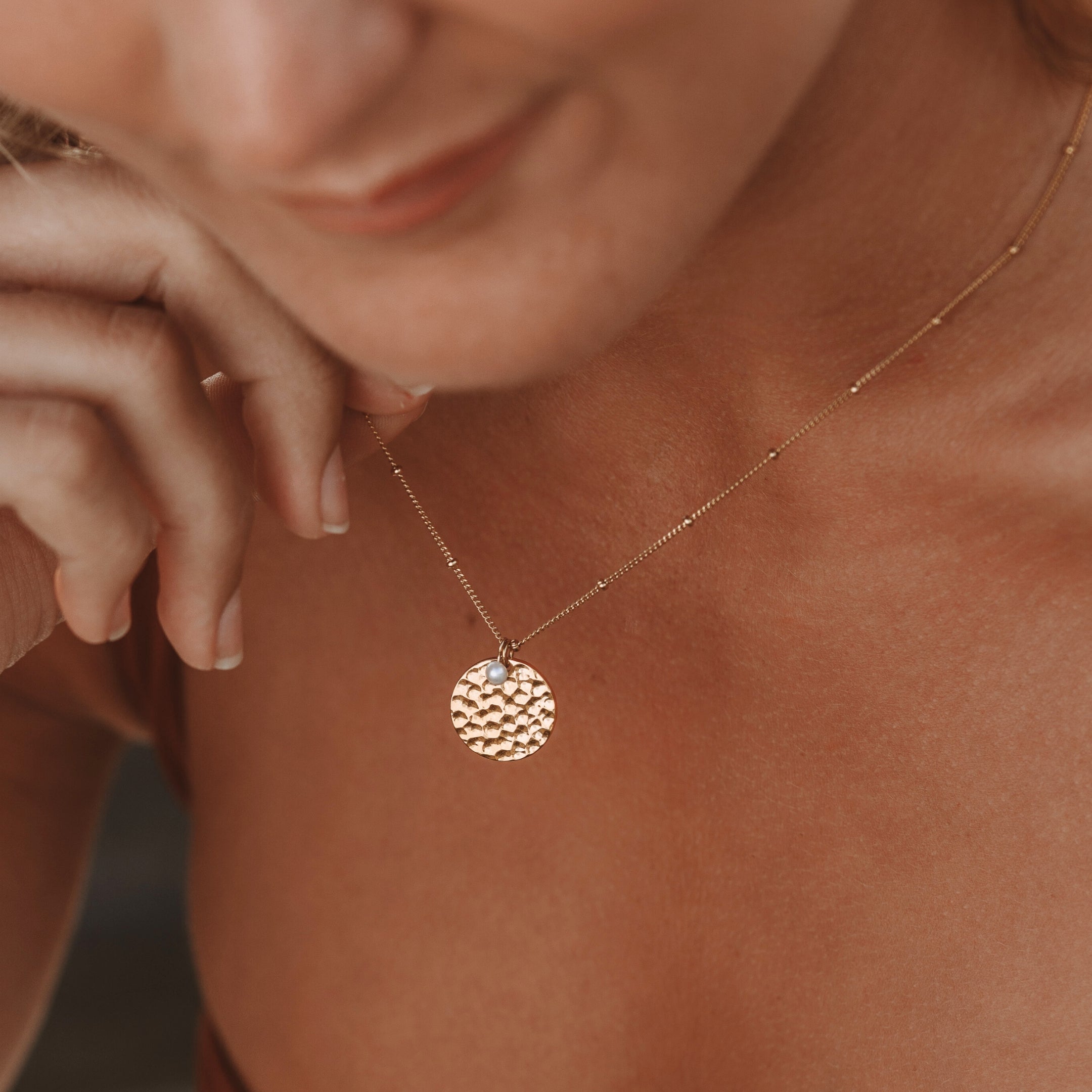 18K Gold Plated Hammered Medallion Coin Pendant Necklace