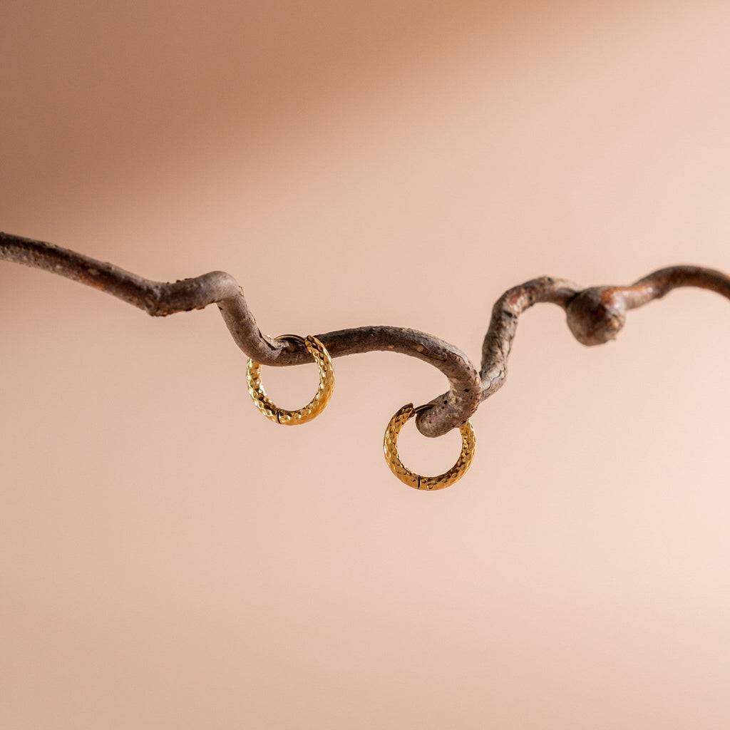 18K Gold Plated Hammered Hoop Earrings Huggie