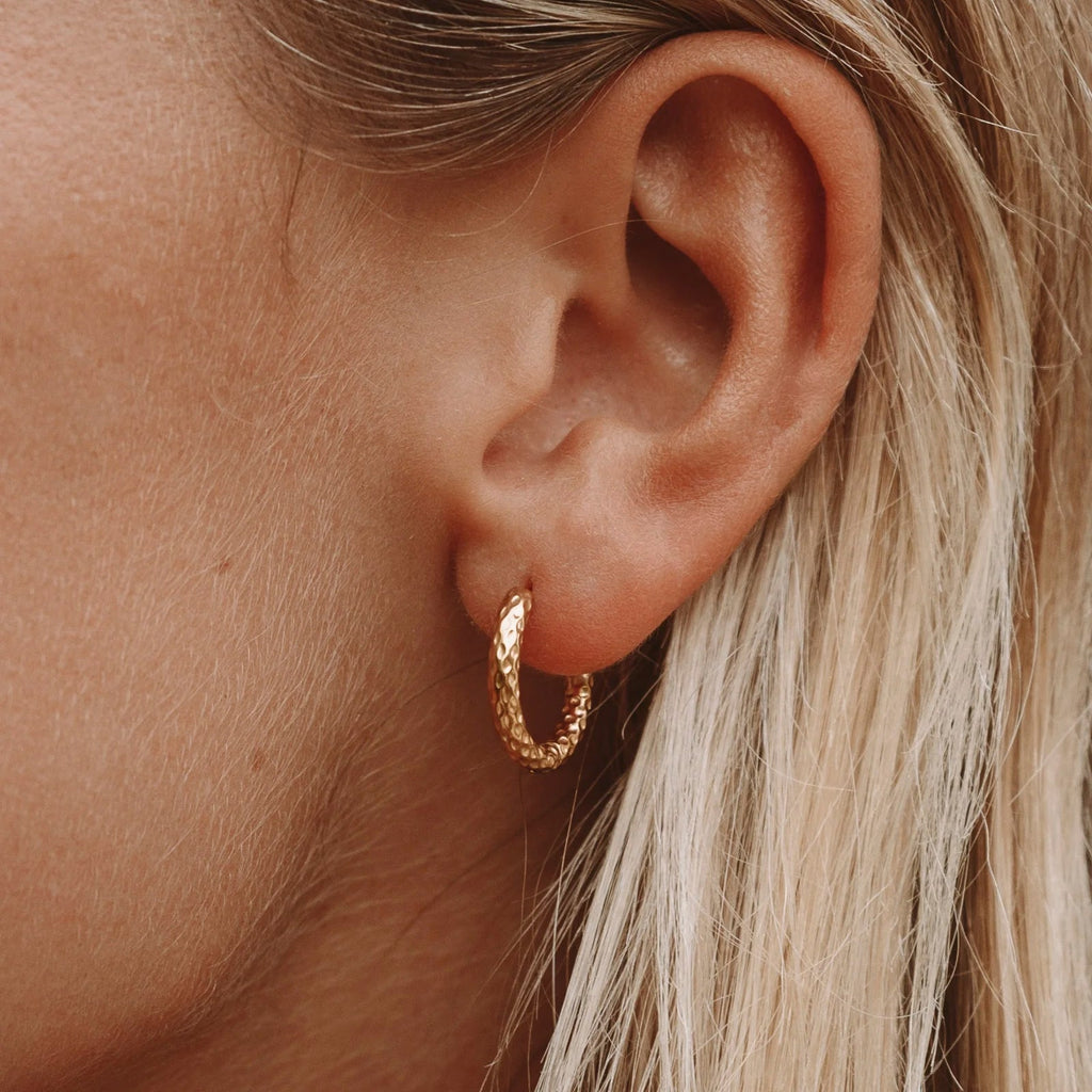 18K Gold Plated Hammered Hoop Earrings Huggie