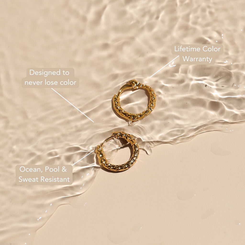 18K Gold Plated Hammered Hoop Earrings Huggie