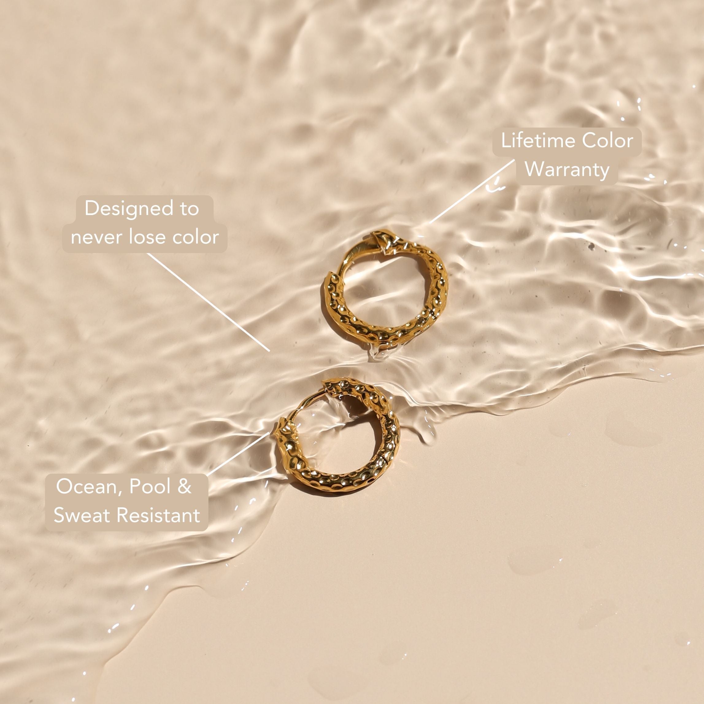 18K Gold Plated Hammered Hoop Earrings Huggie