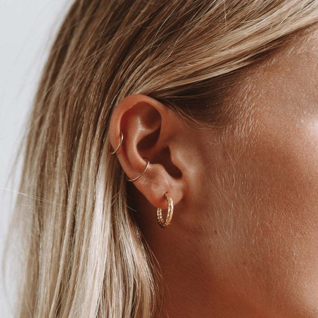 18K Gold Plated Hammered Hoop Earrings Huggie