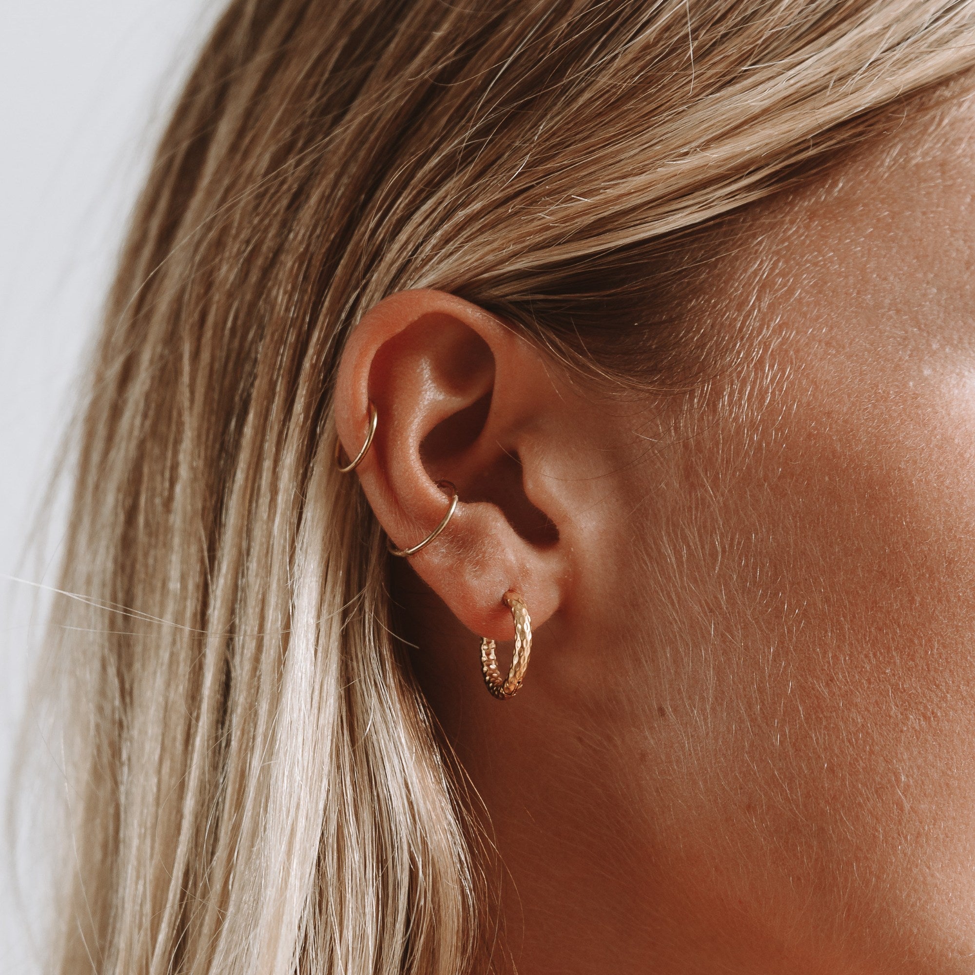 18K Gold Plated Hammered Hoop Earrings Huggie