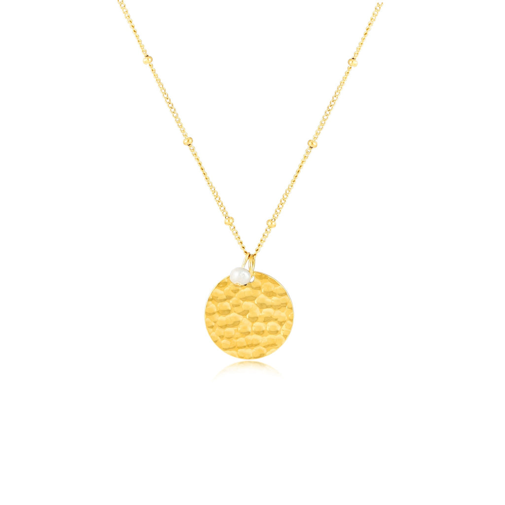 18K Gold Plated Hammered Medallion Coin Pendant Necklace