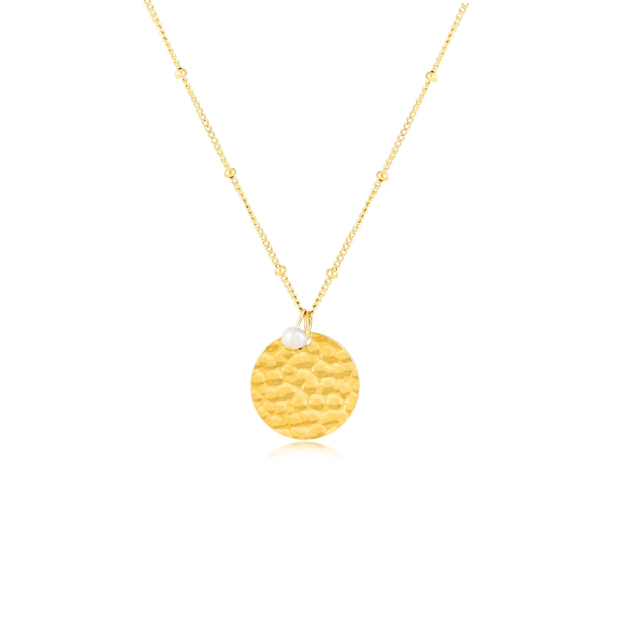 18K Gold Plated Hammered Medallion Coin Pendant Necklace