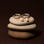 18K Gold Plated Hammered Freshwater Pearl Hoop Earrings