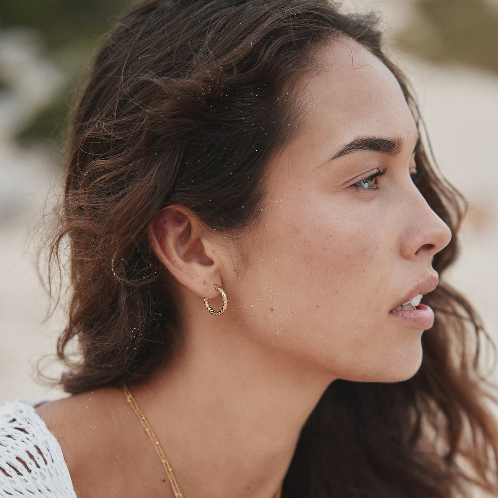 18K Gold Plated Hammered Hoop Earrings Huggie