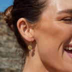 18K Gold Plated Sun Coin Drop Hoop Earrings