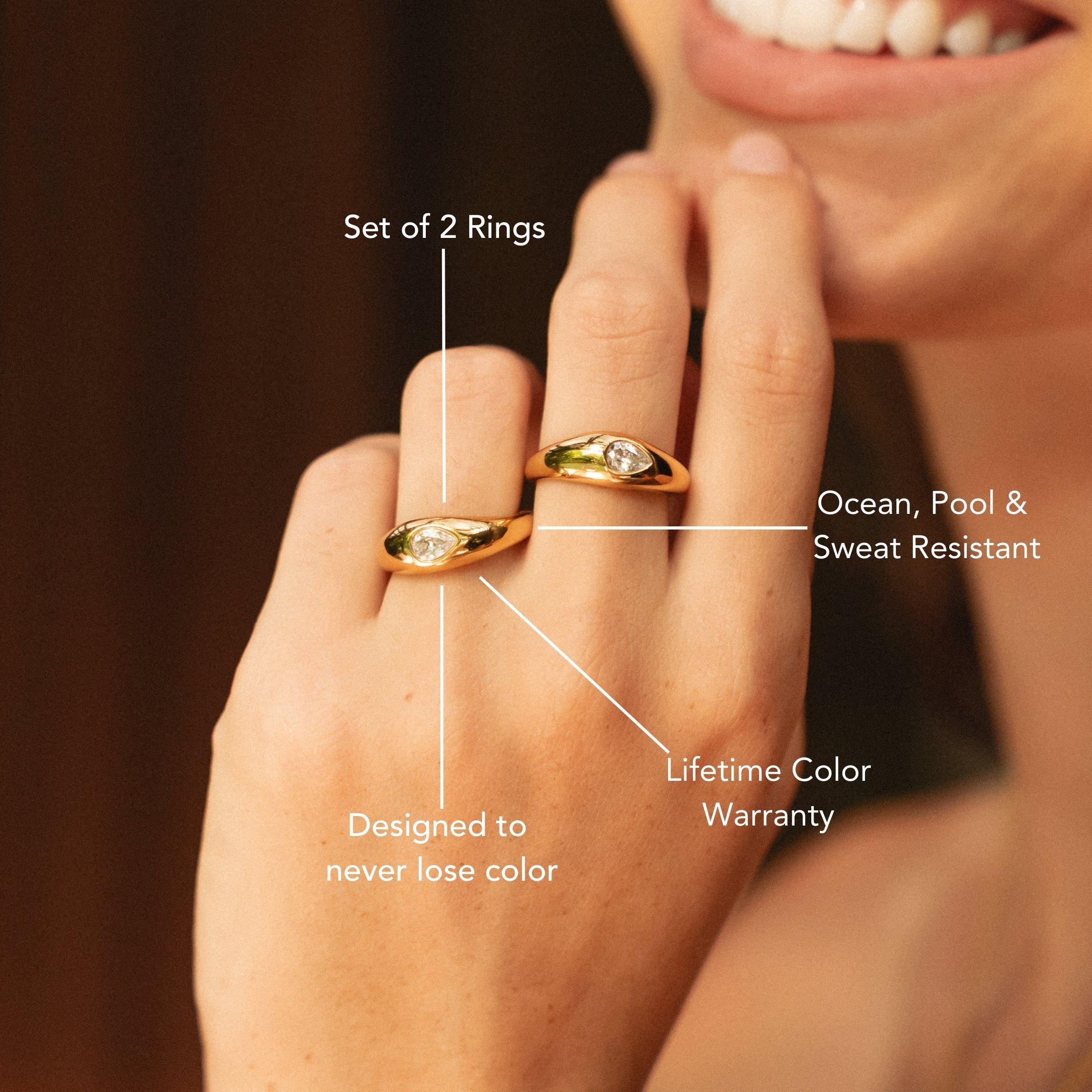 18K Gold Plated Harmony Zircon Ring Set of 2