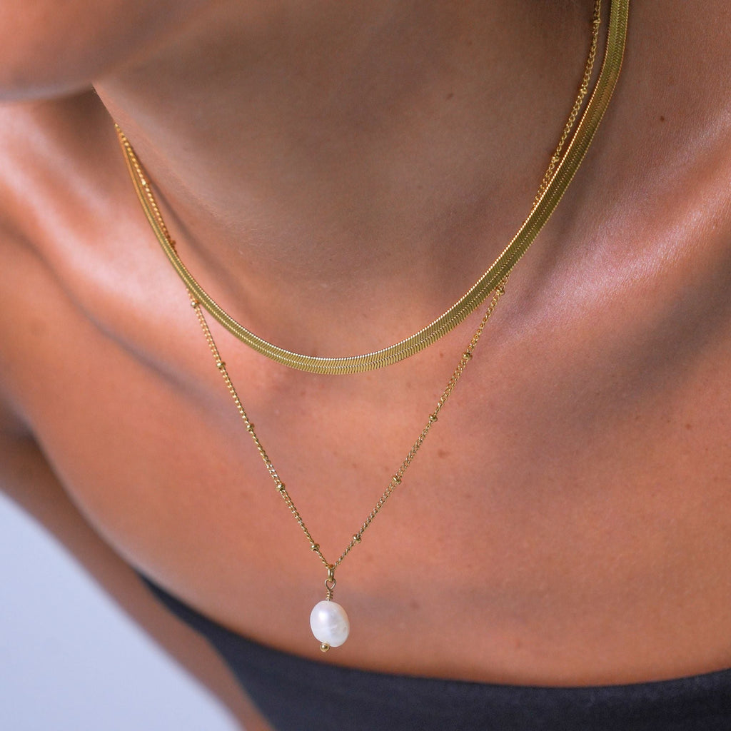 Herringbone Choker & Baroque Pearl Pendant Bundle Set