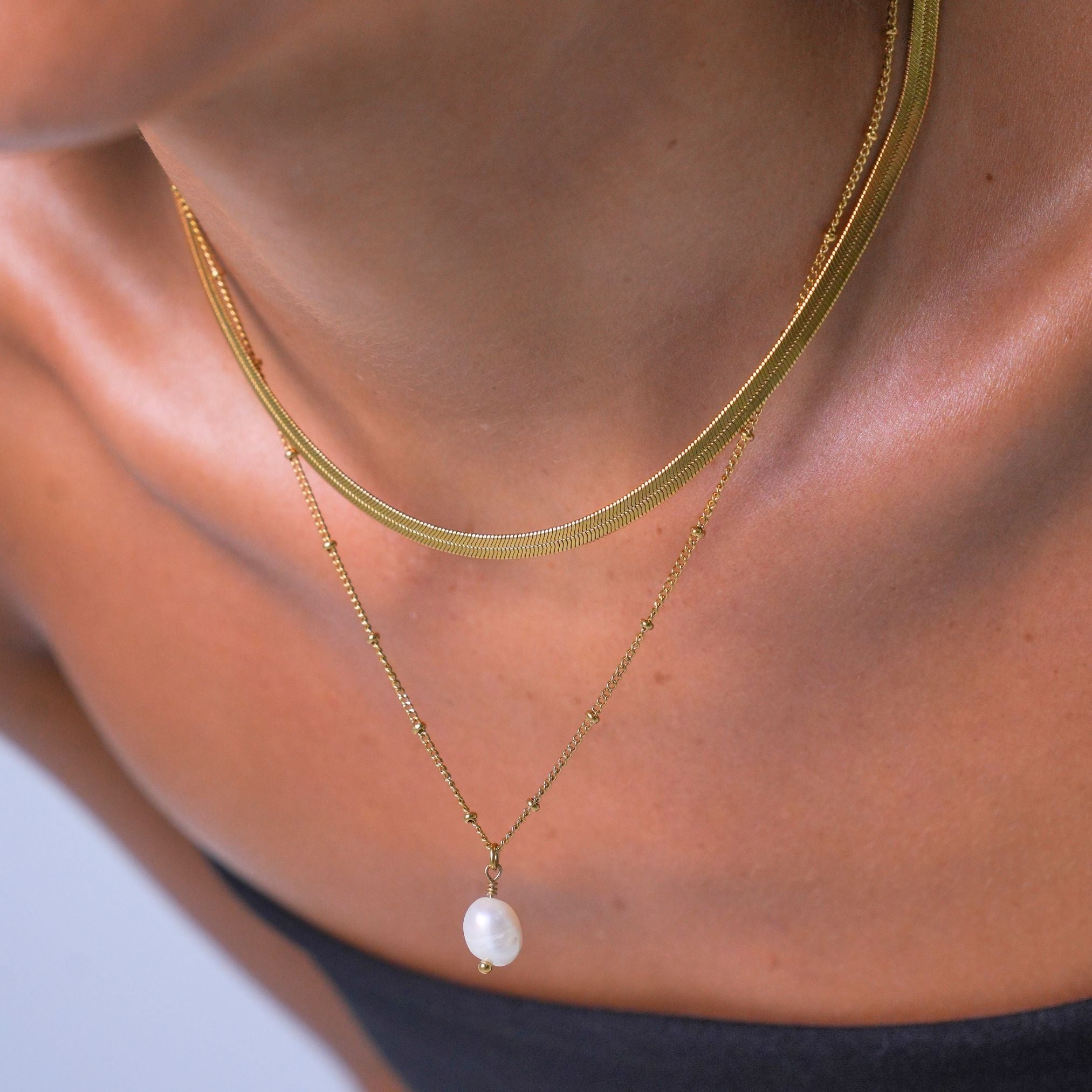 Herringbone Choker & Baroque Pearl Pendant Bundle Set