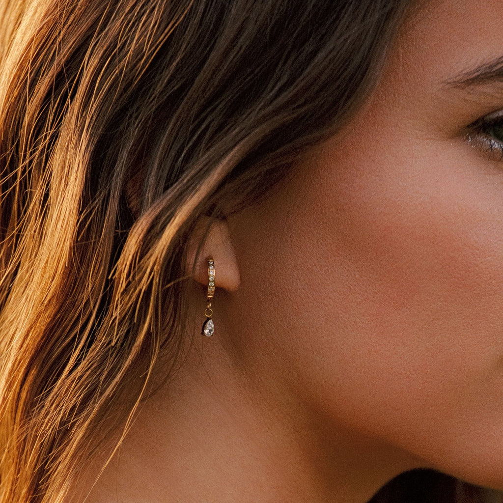 18K Gold Plated Crystal Zircon Drop Huggie Hoops