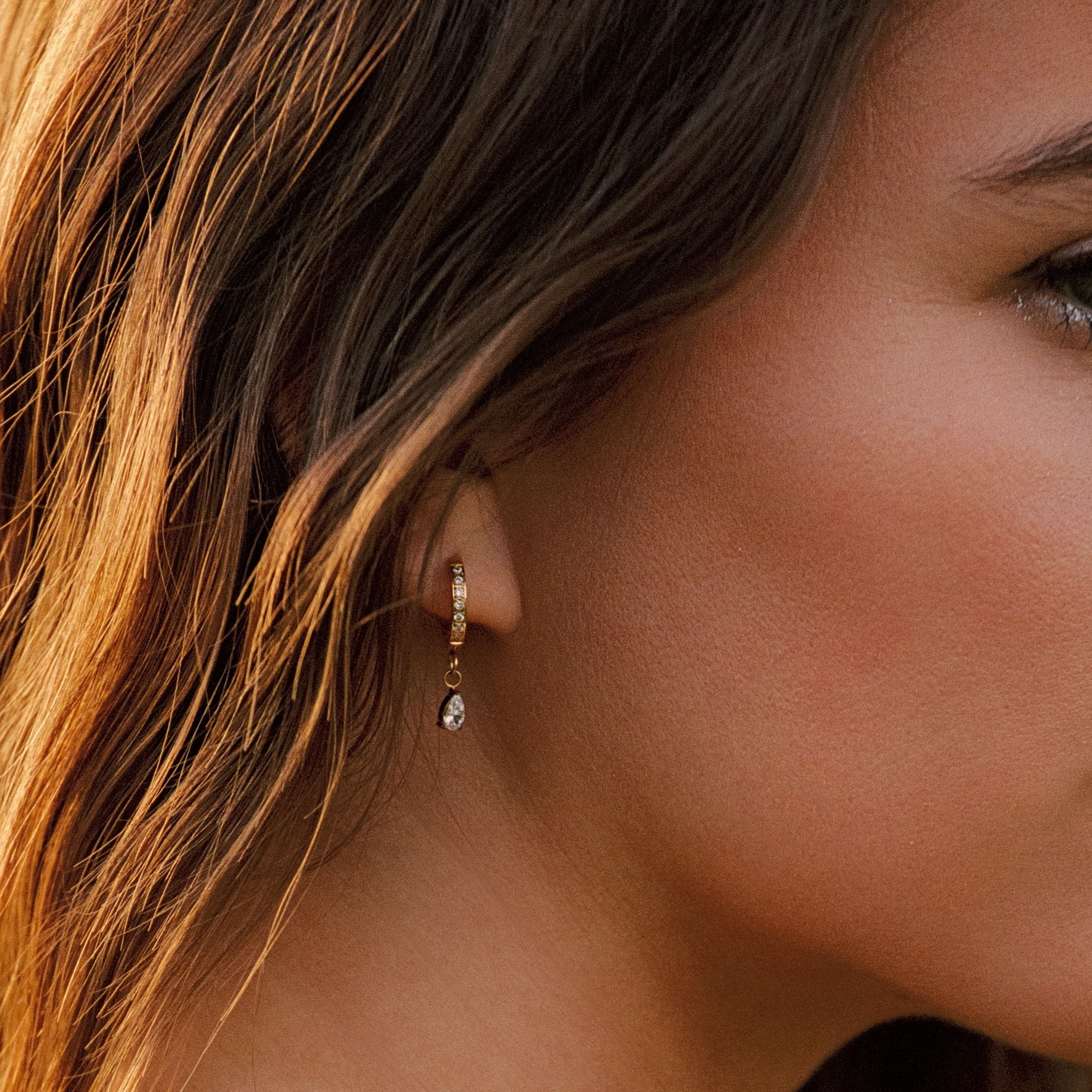 18K Gold Plated Crystal Zircon Drop Huggie Hoops