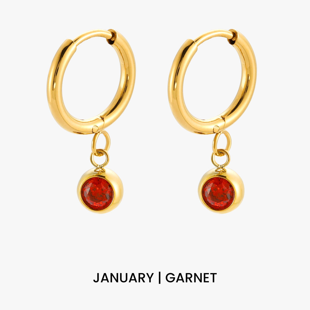 18K Gold Plated Birthstone Charm Huggie Hoop Earrings