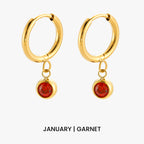 18K Gold Plated Birthstone Charm Huggie Hoop Earrings