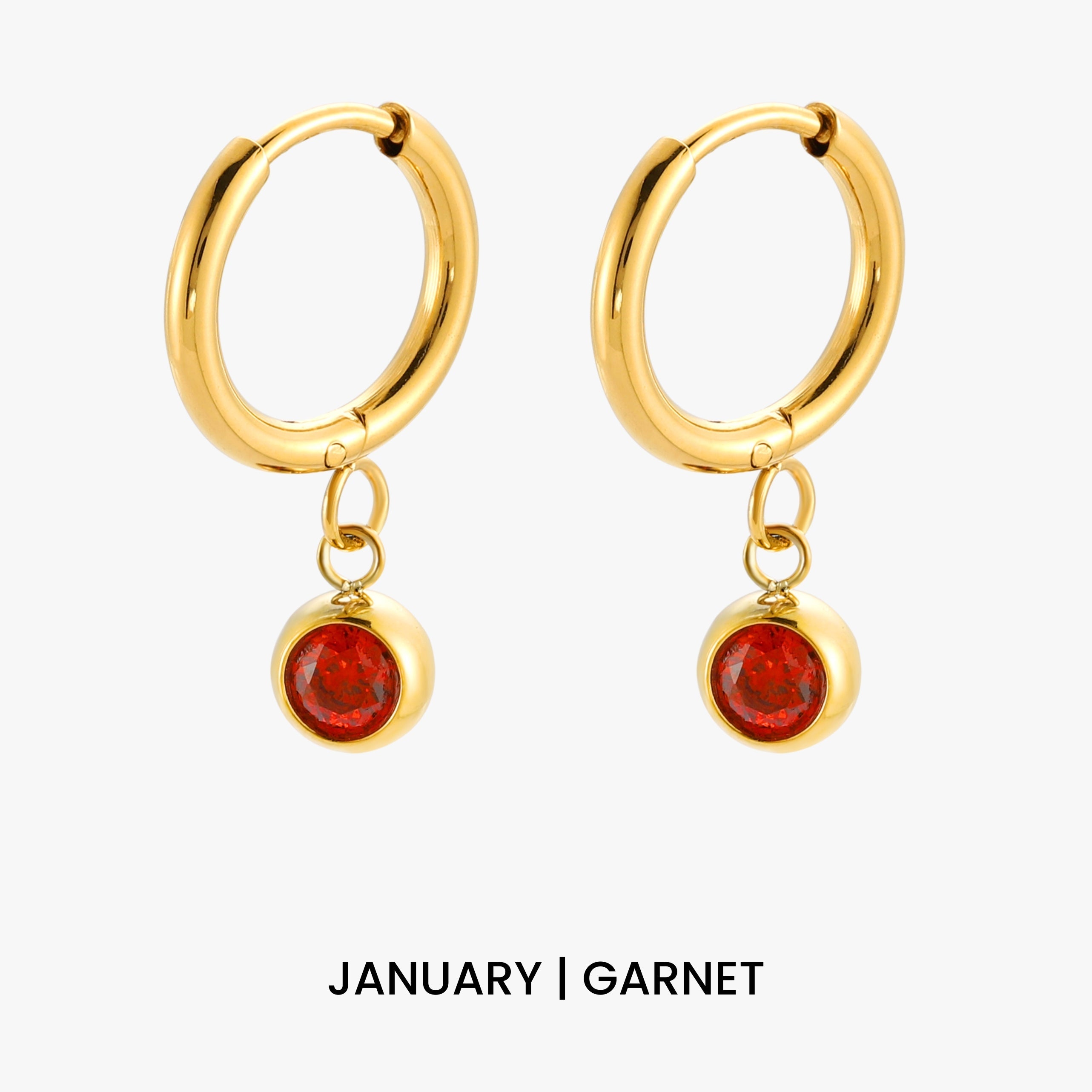 18K Gold Plated Birthstone Charm Huggie Hoop Earrings