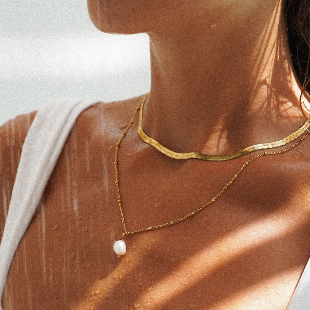 Herringbone Choker & Baroque Pearl Pendant Bundle Set