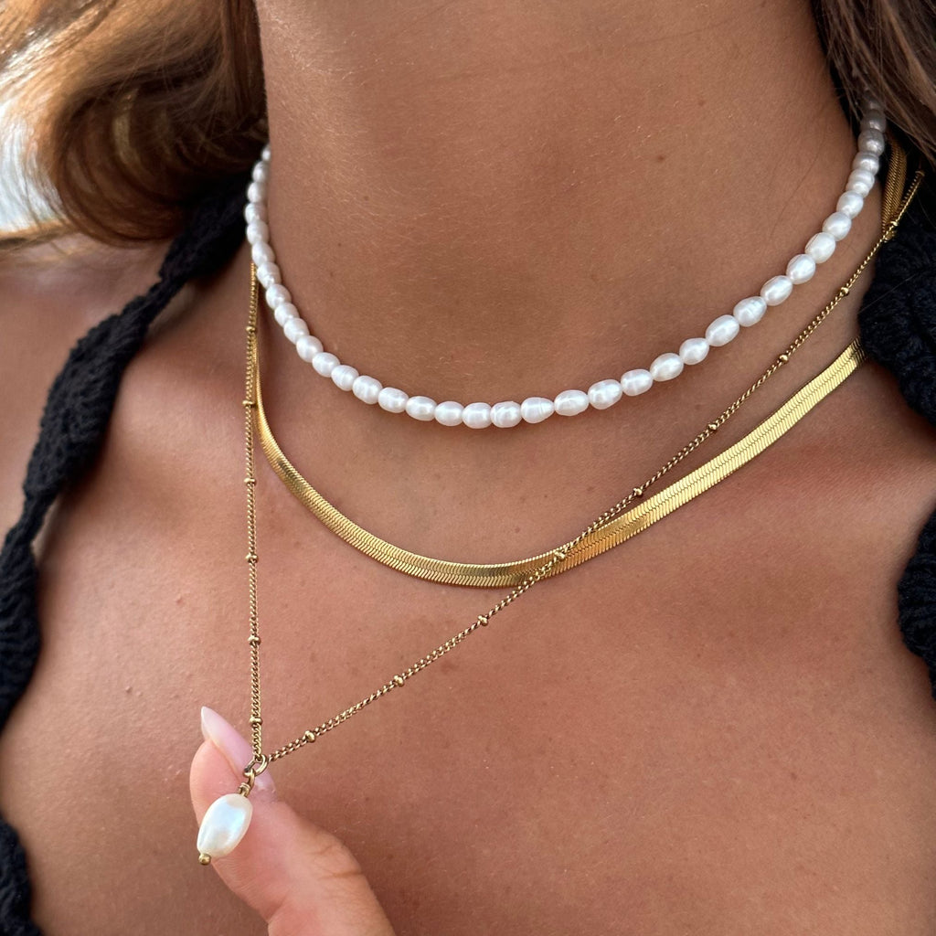 Herringbone, Pearl Choker & Baroque Pendant 3-Piece Bundle Set