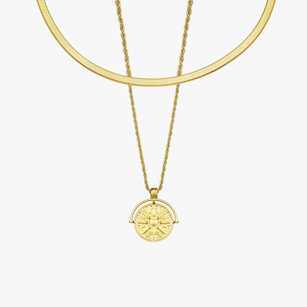 Herringbone Choker & Gold Sun Necklace Bundle Set