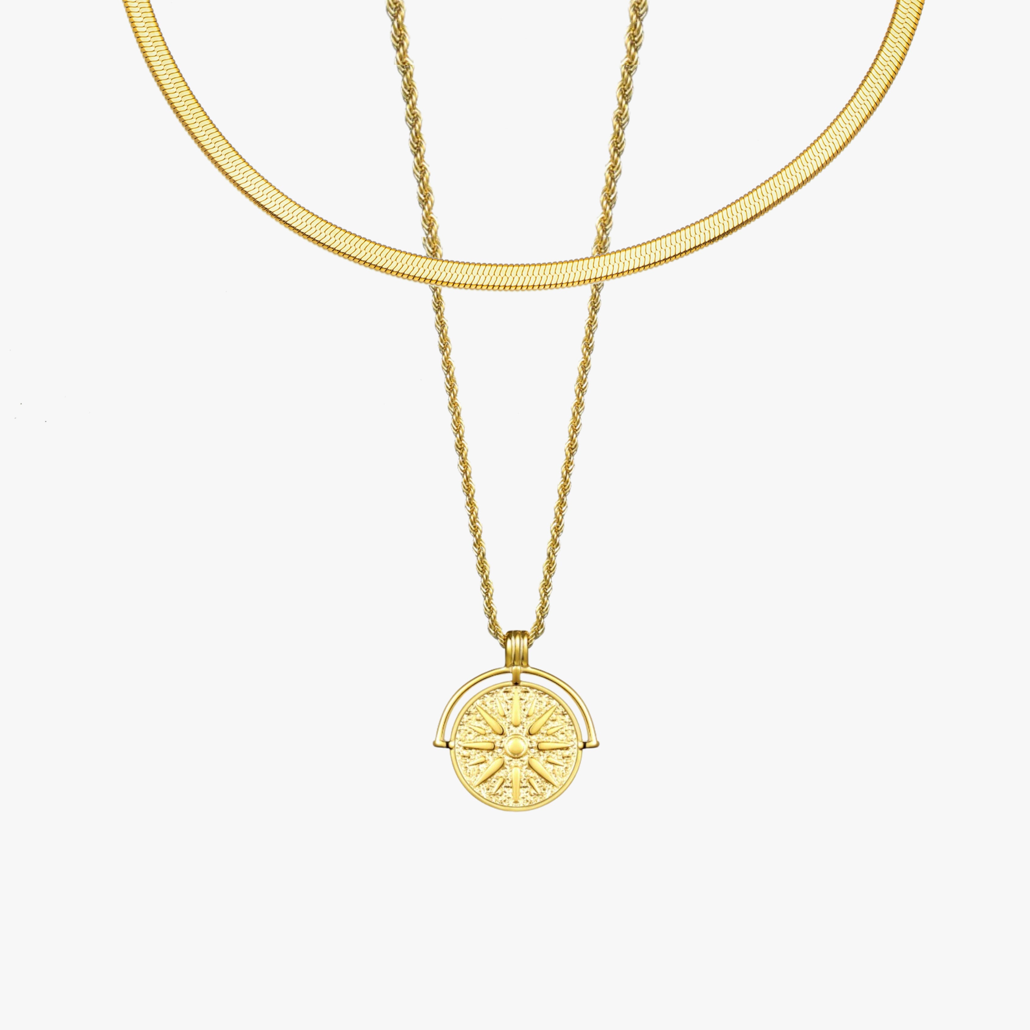 Herringbone Choker & Gold Sun Necklace Bundle Set