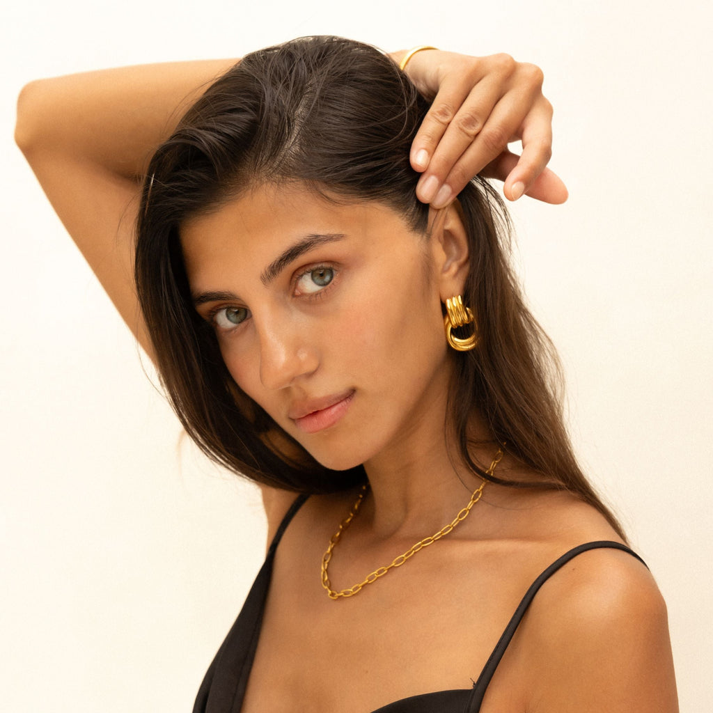 18K Gold Plated Sculptural Chunky Architectural Hoops