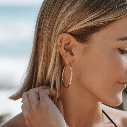 18K Gold Plated Bold Twisted Statement Hoop Earrings