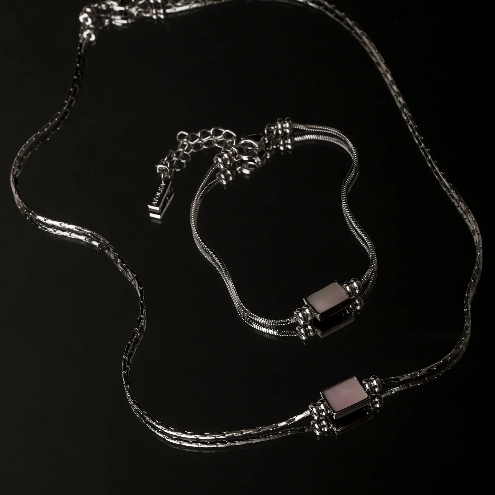 18K Gold Plated Mother of Pearl Rectangle Pendant Necklace