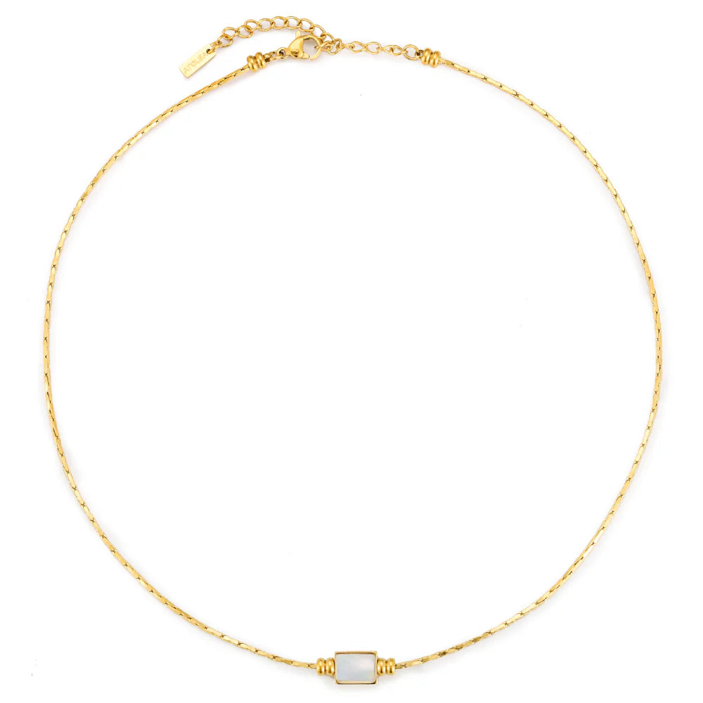 18K Gold Plated Mother of Pearl Rectangle Pendant Necklace