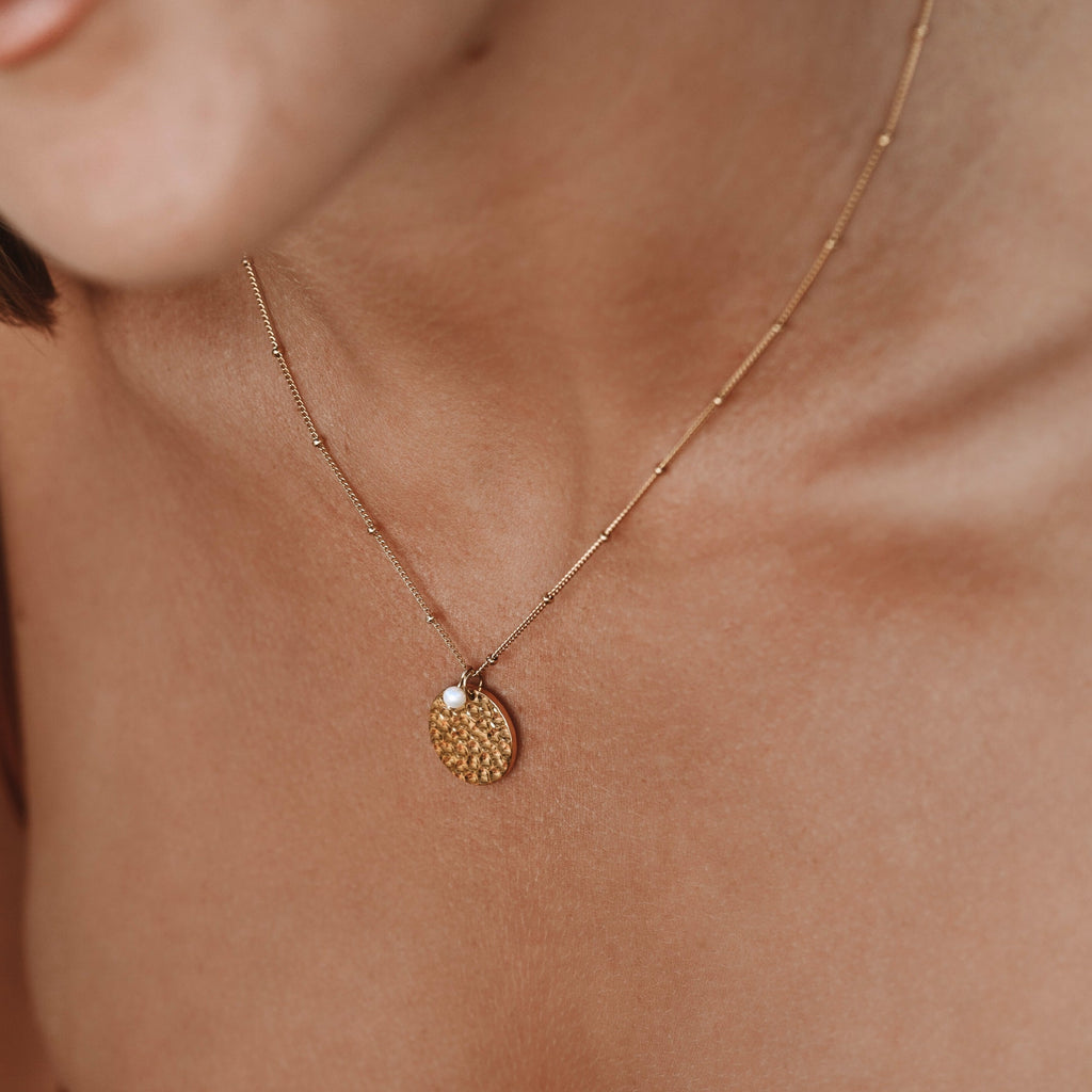 18K Gold Plated Hammered Medallion Coin Pendant Necklace