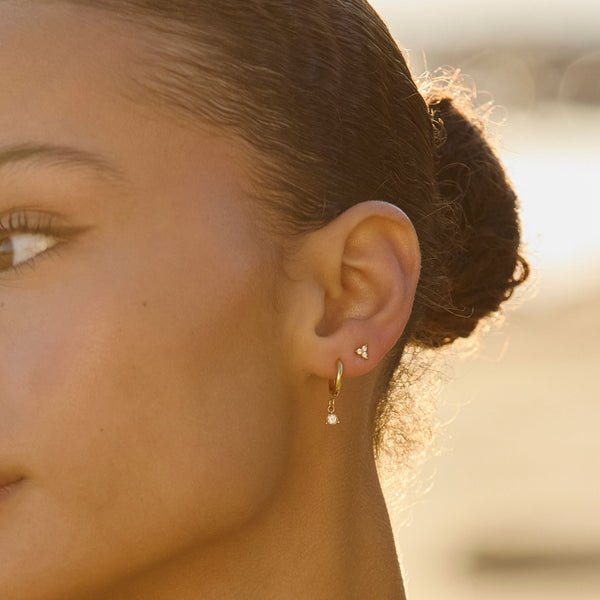 18K Gold Plated Zircon Sparkle Drop Hoop Earrings