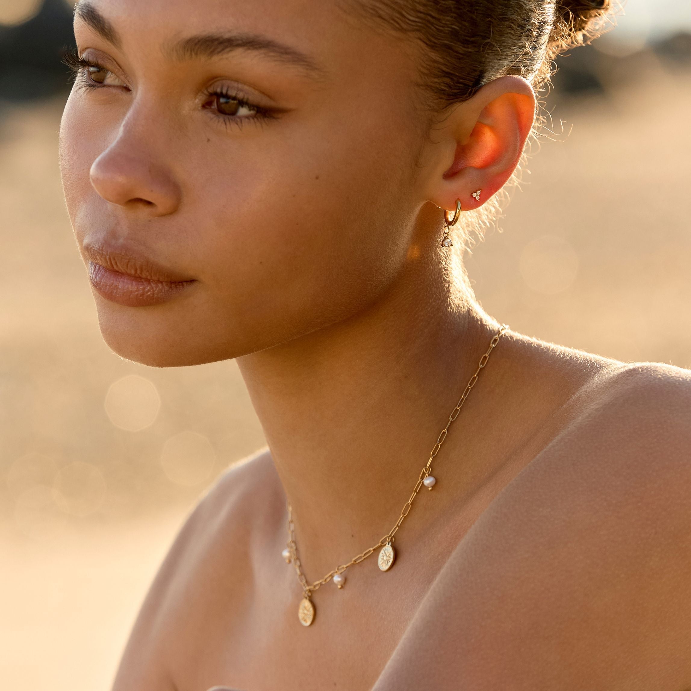 18K Gold Plated Zircon Sparkle Drop Hoop Earrings