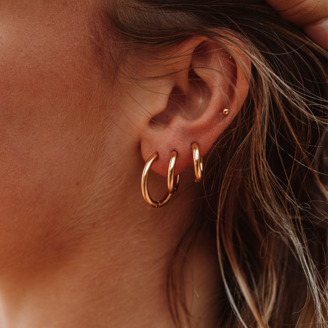 18K Gold Plated Classic Hoop Earrings 3 Sizes