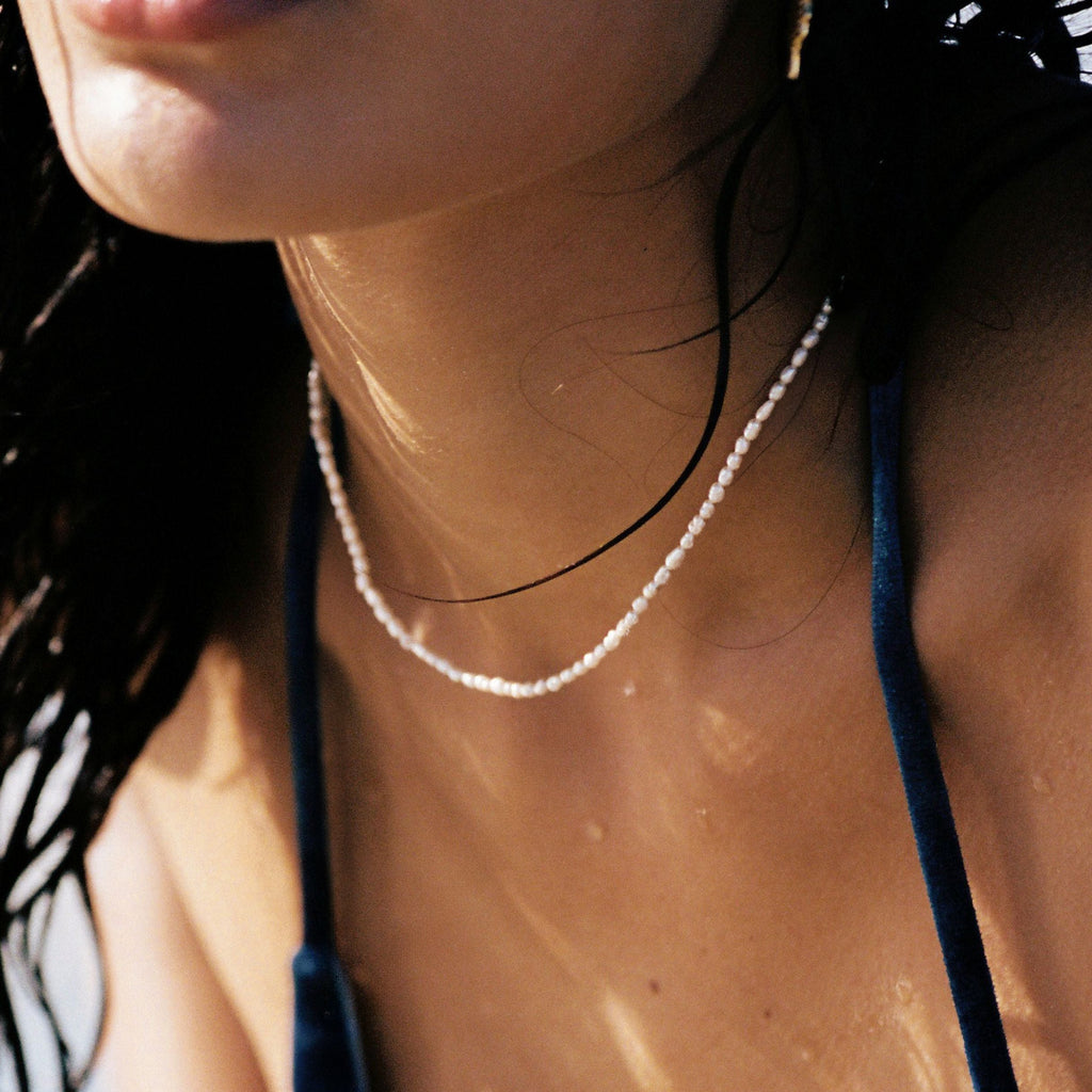 18K Gold Plated Tiny Freshwater Pearl Choker Necklace