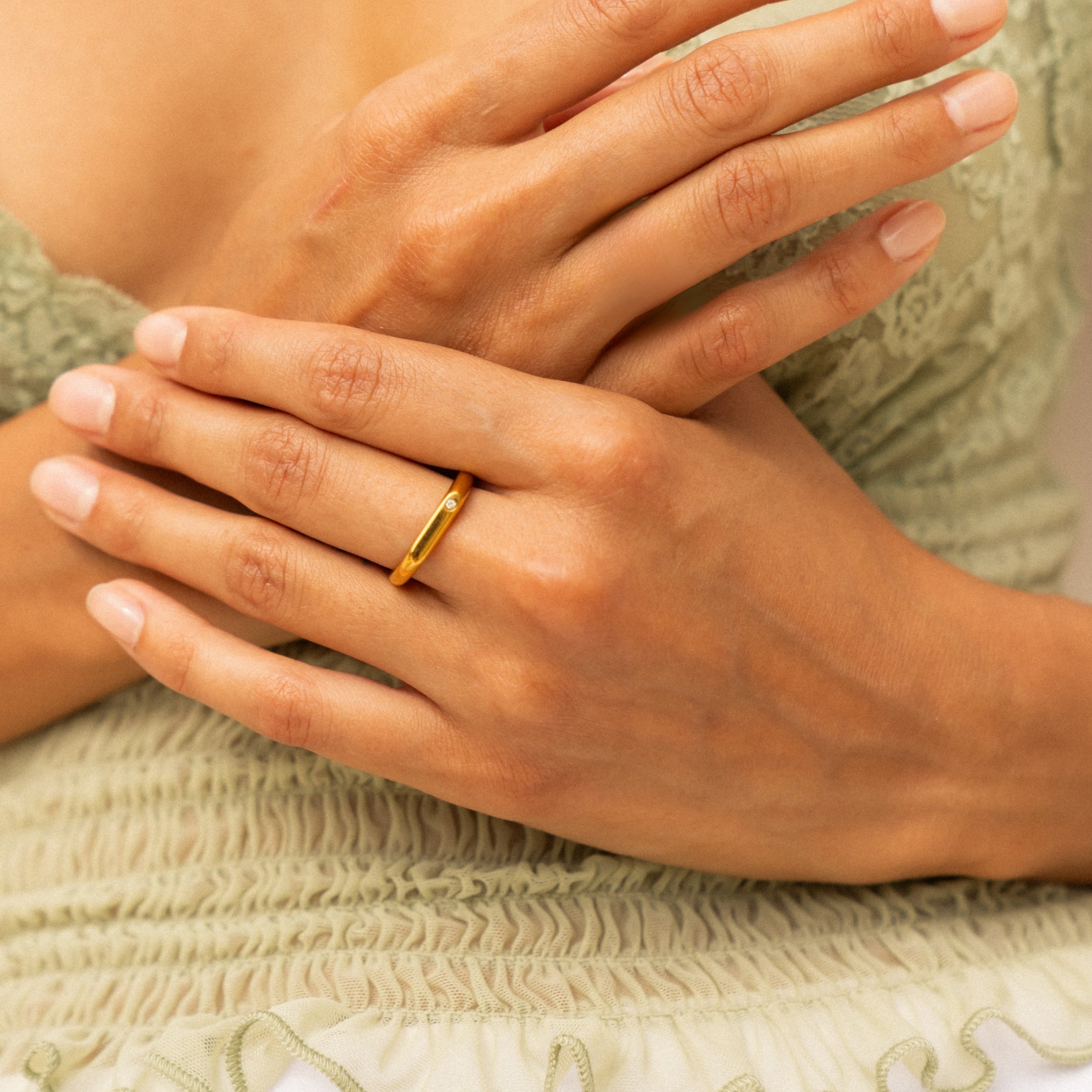 18K Gold Plated Lumi White Zircon Signet Ring