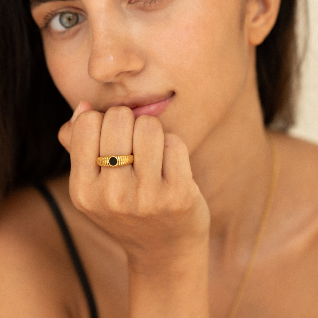 18K Gold Plated Seseh Black Onyx Band Ring