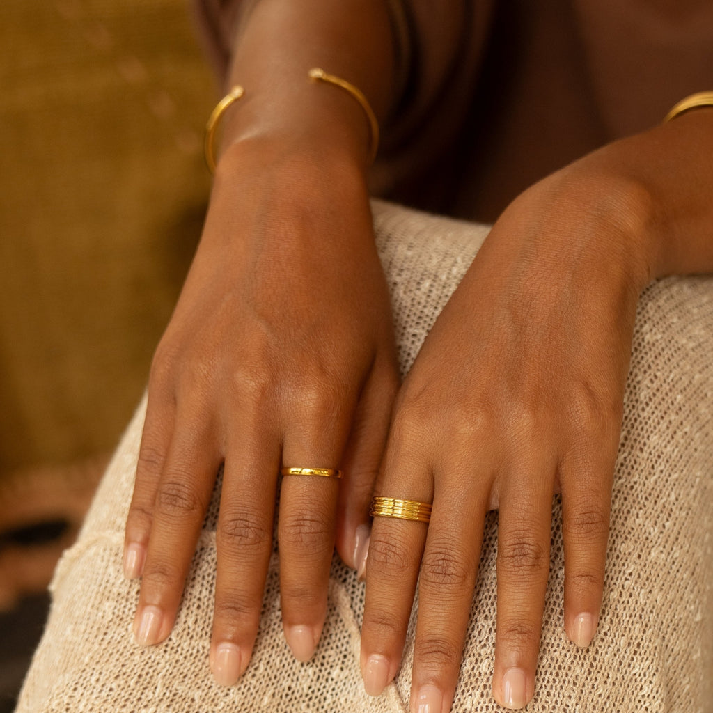 18K Gold Plated Everyday Slim Band Ring Waterproof