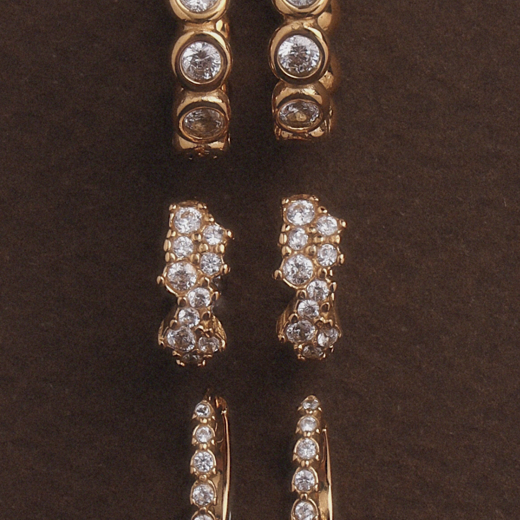 18K Gold Plated White Zircon Starlight Huggie Hoops