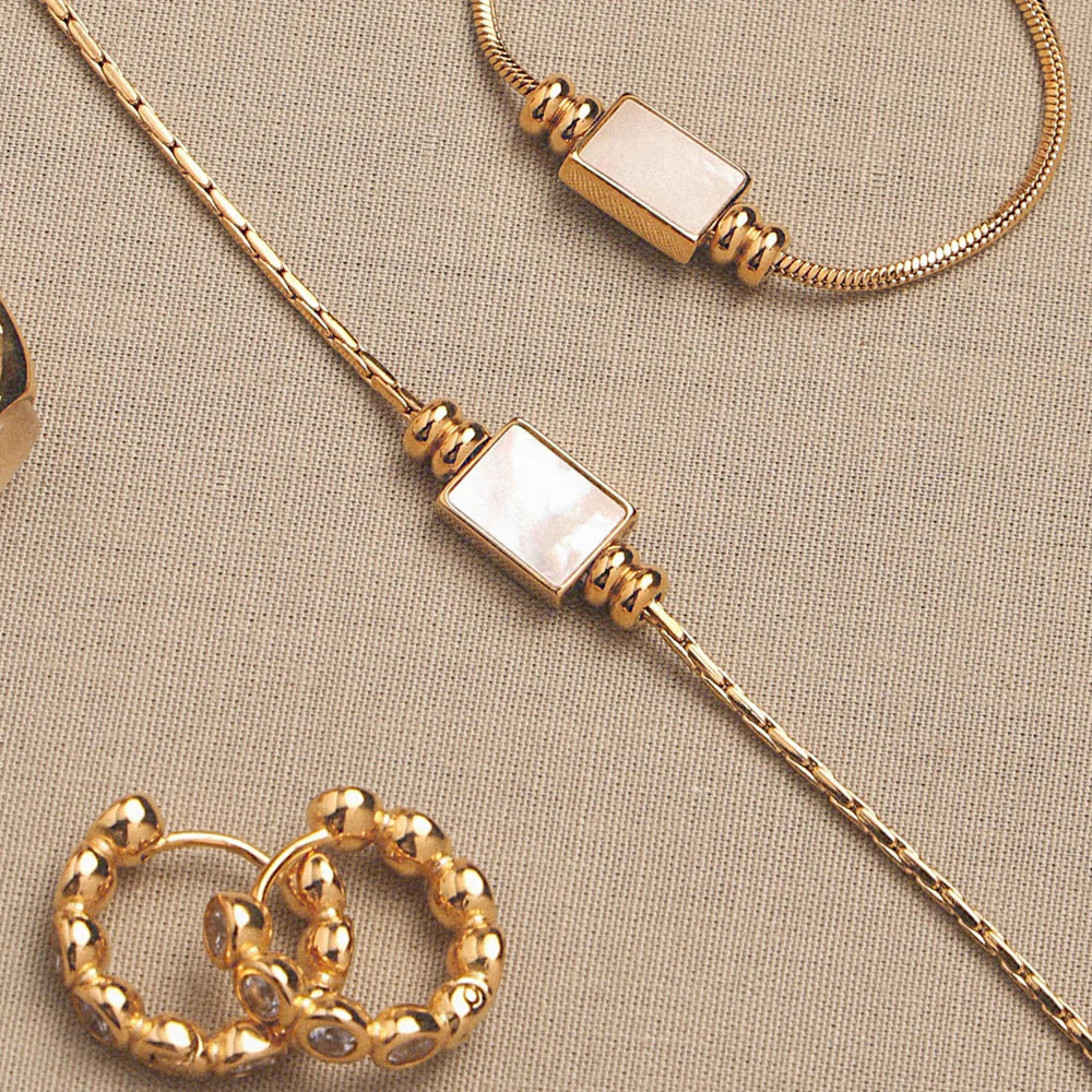 18K Gold Plated Mother of Pearl Rectangle Pendant Necklace