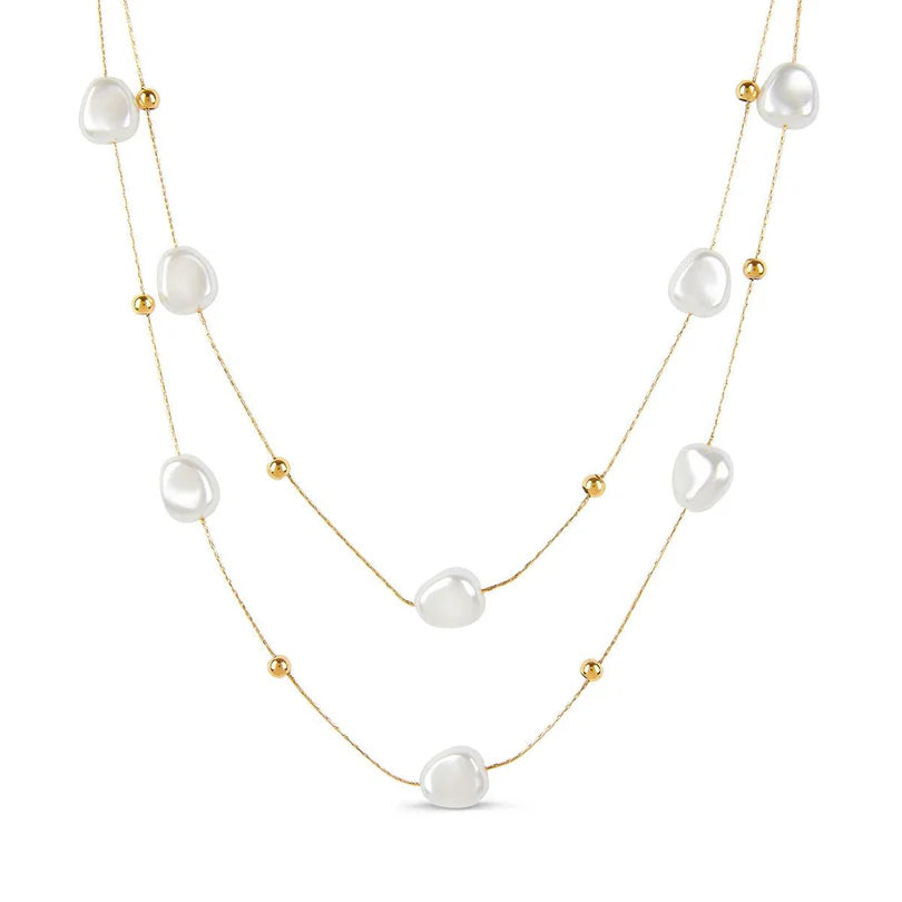 Irregular Pearl Necklace Set Gold Plated 18K