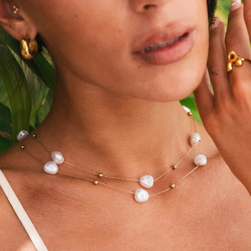 Irregular Pearl Necklace Set Gold Plated 18K