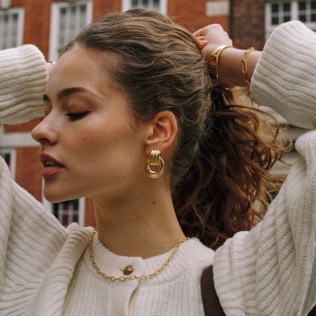 18K Gold Plated Sculptural Chunky Architectural Hoops