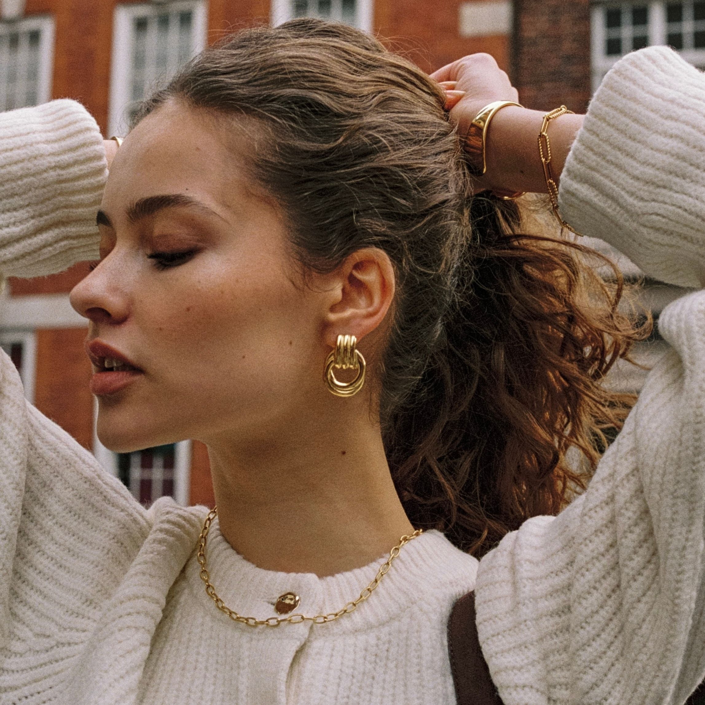 18K Gold Plated Sculptural Chunky Architectural Hoops