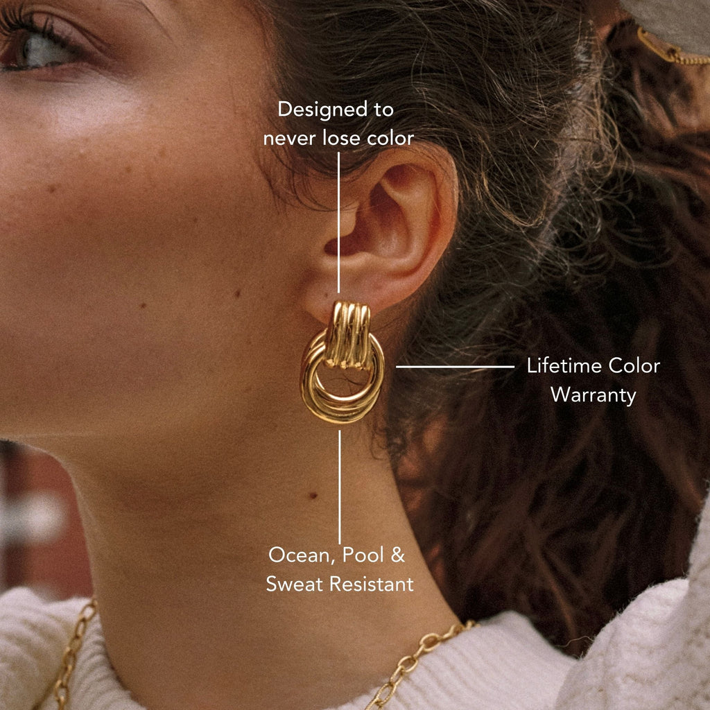 18K Gold Plated Sculptural Chunky Architectural Hoops