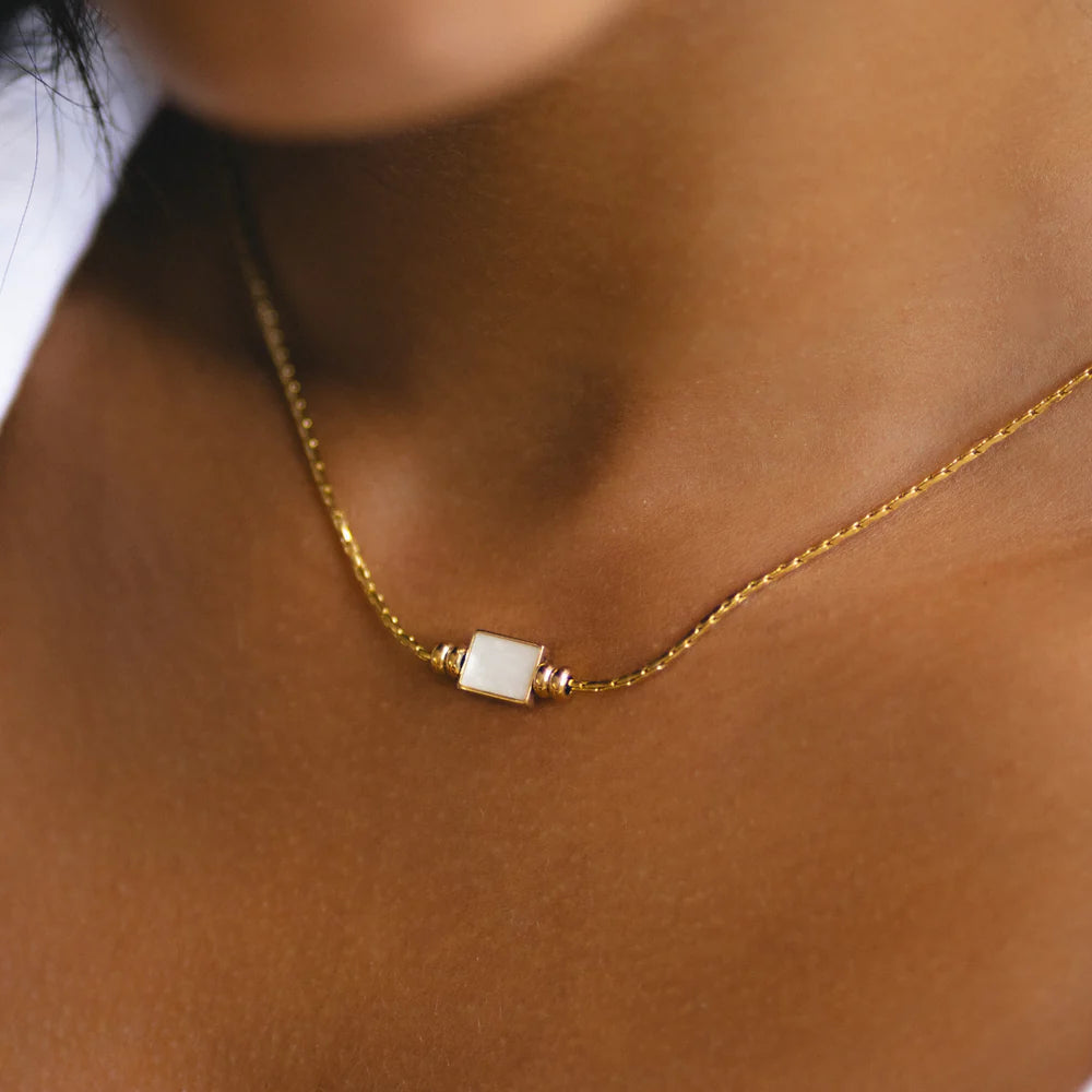 18K Gold Plated Mother of Pearl Rectangle Pendant Necklace