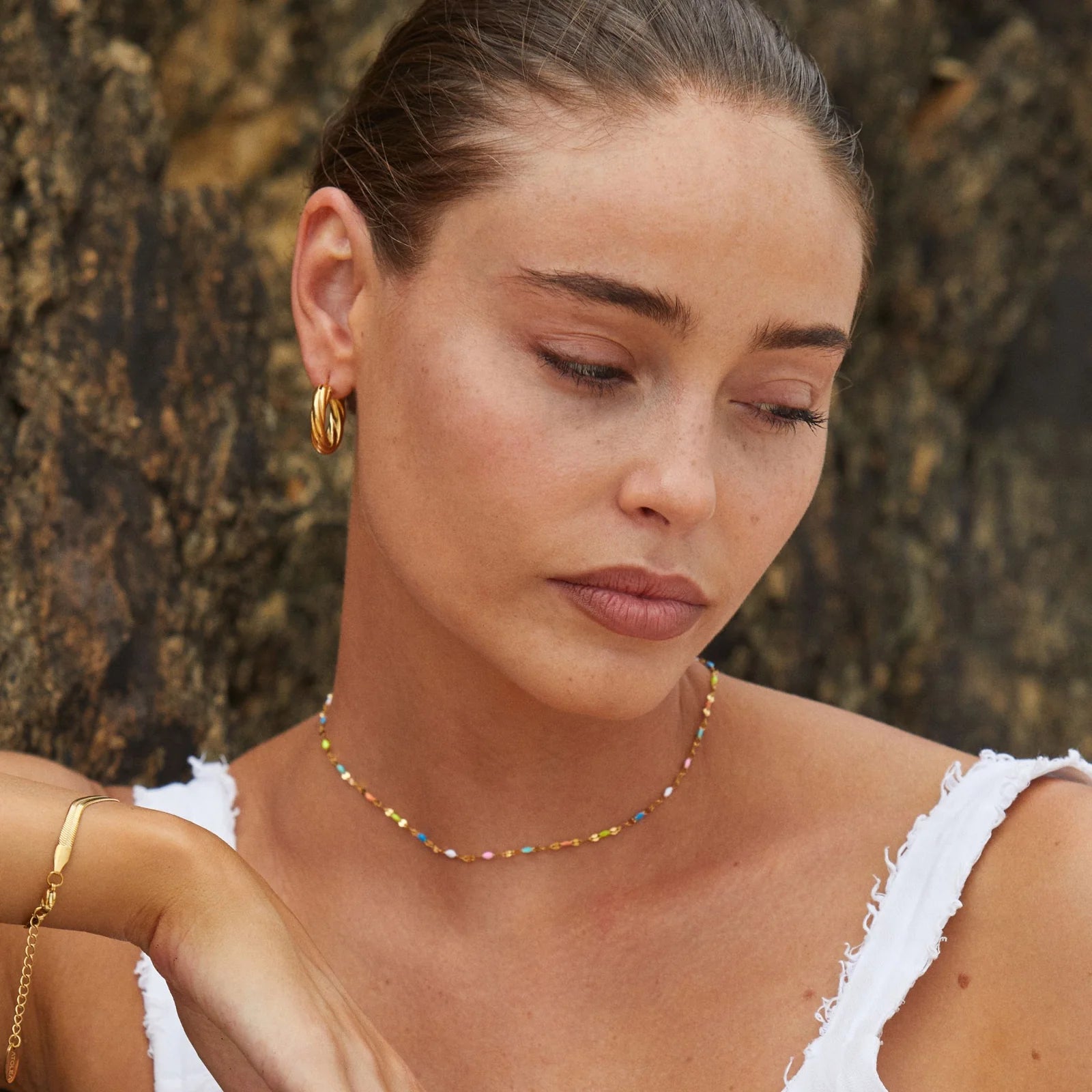 18K Gold Plated Rainbow Enamel Dainty Choker Necklace