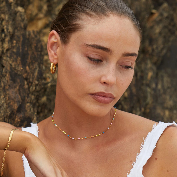 18K Gold Plated Rainbow Enamel Dainty Choker Necklace