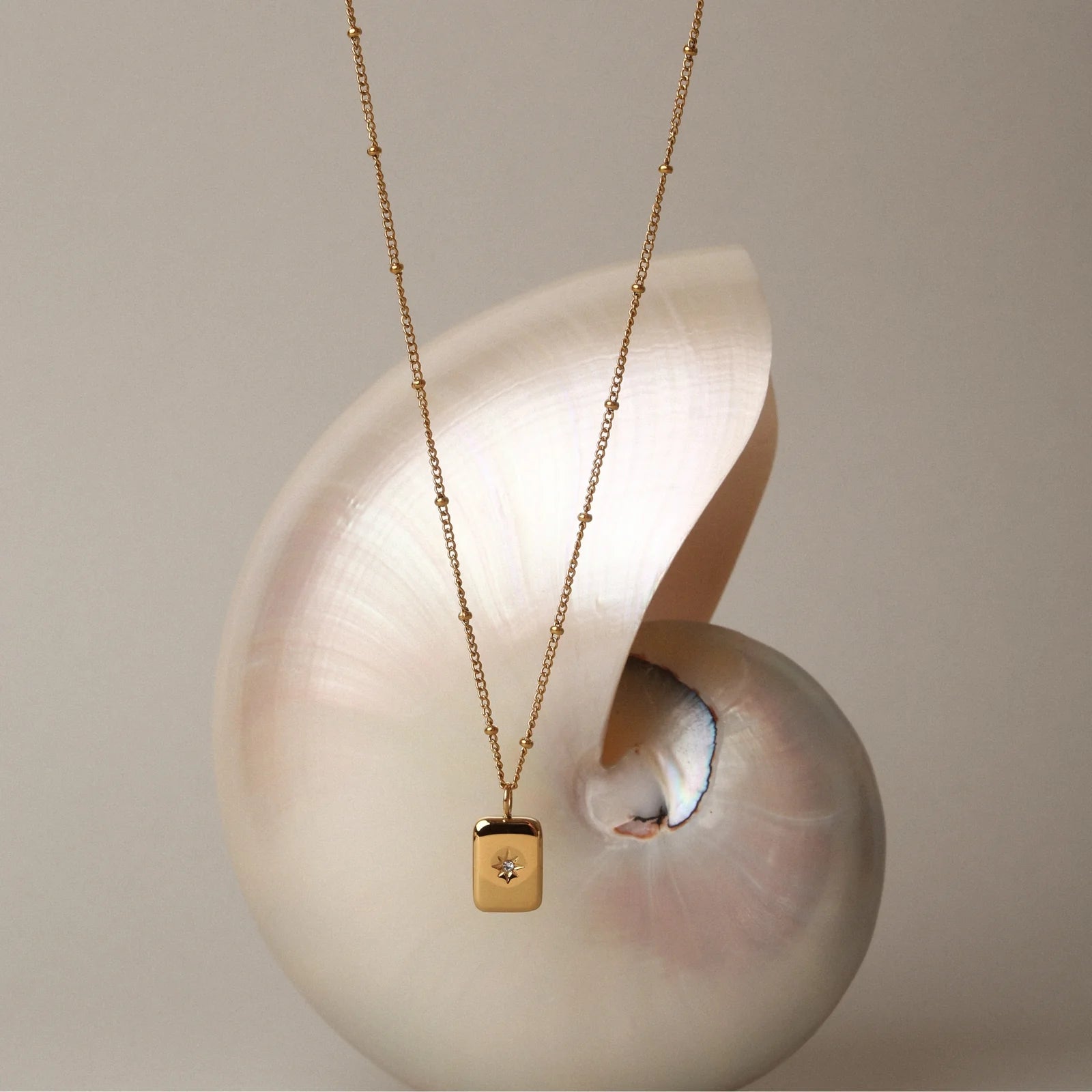 18K Gold Plated North Star Rectangle Tag Pendant Necklace
